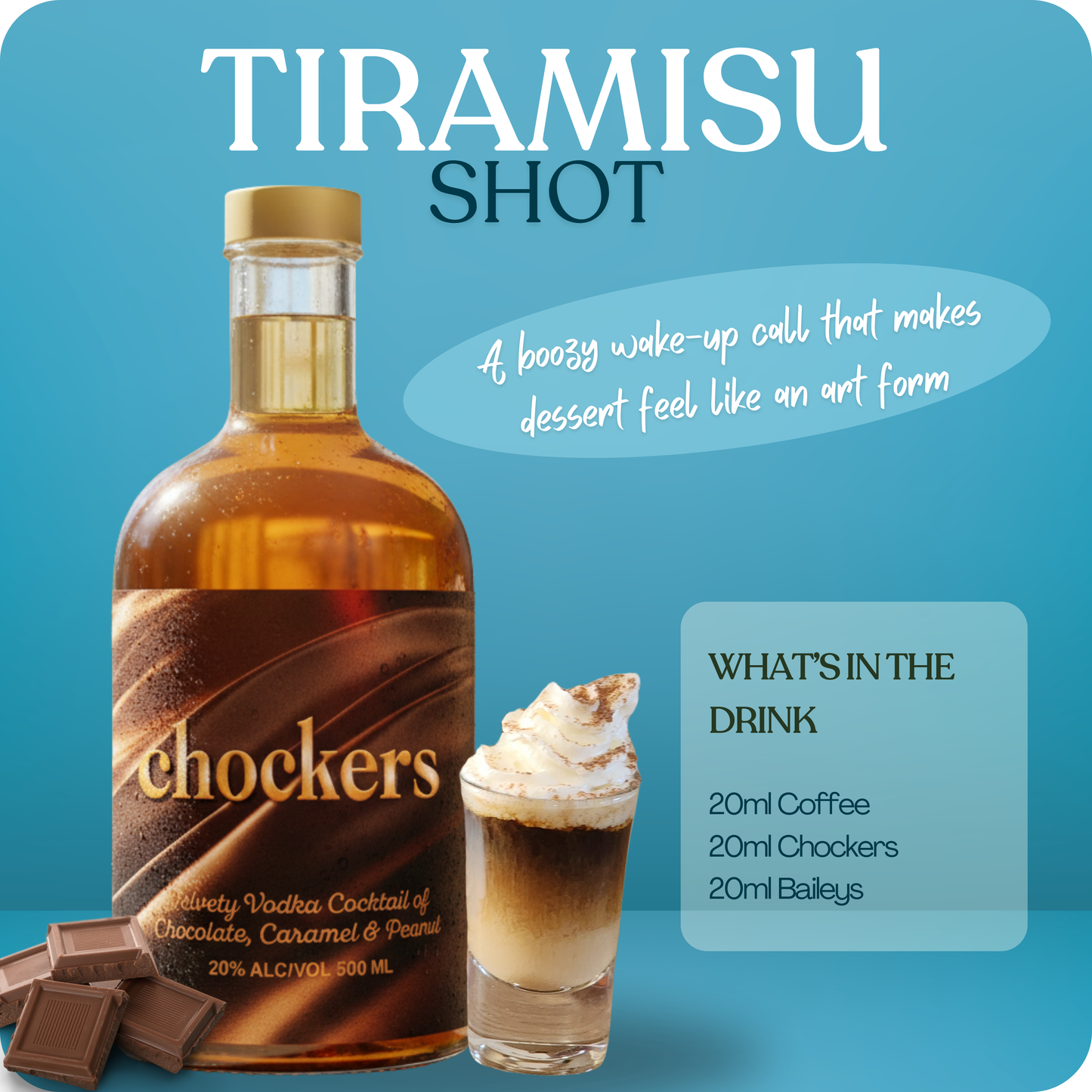 Chockers chocolate caramel peanut vodka pour