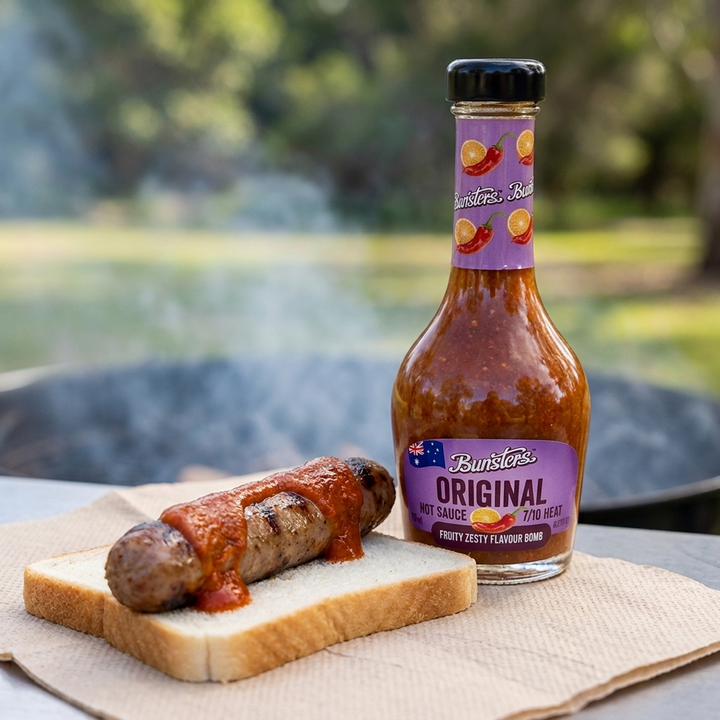 150ml bottle of Original Bunsters hot sauce at 7 out of 10 heat
