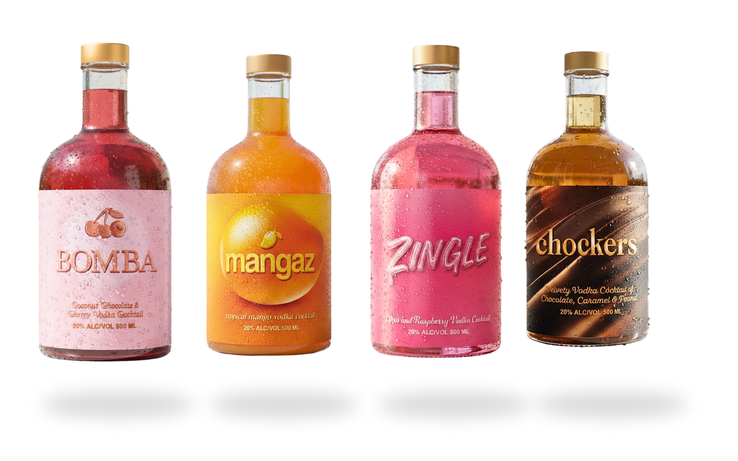 Bunsters vodka flavour lineup on transparent background